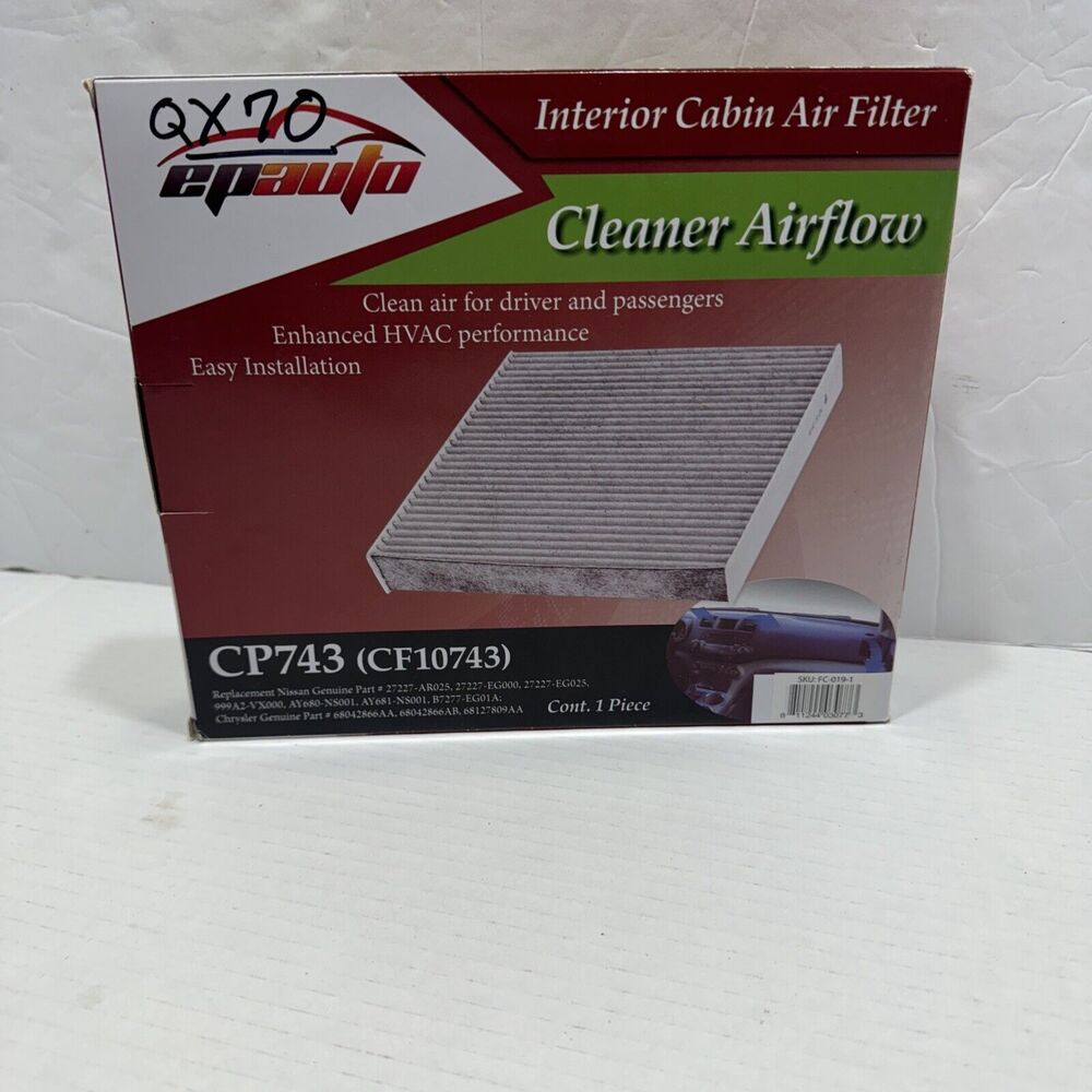 EP AUTO Interior‎ Cabin Air Filter Cleaner Airflow CP743 (CF10743)  New In Box